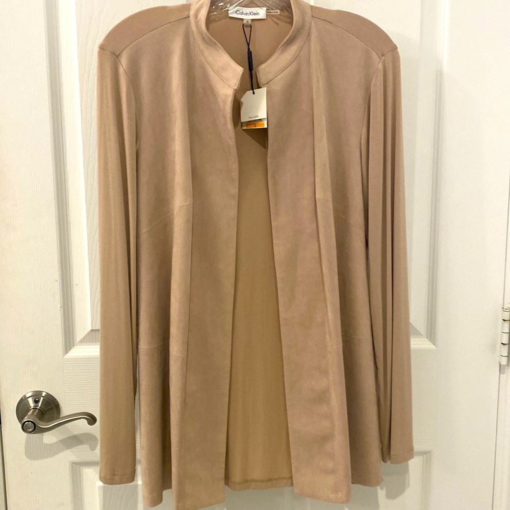 NWT Calvin Klein open front blazer faux suede on front. Size S